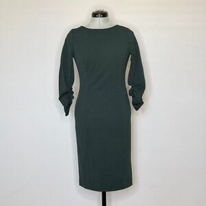 DKNY Deep Green 3/4 Ruched Sleeve Dress